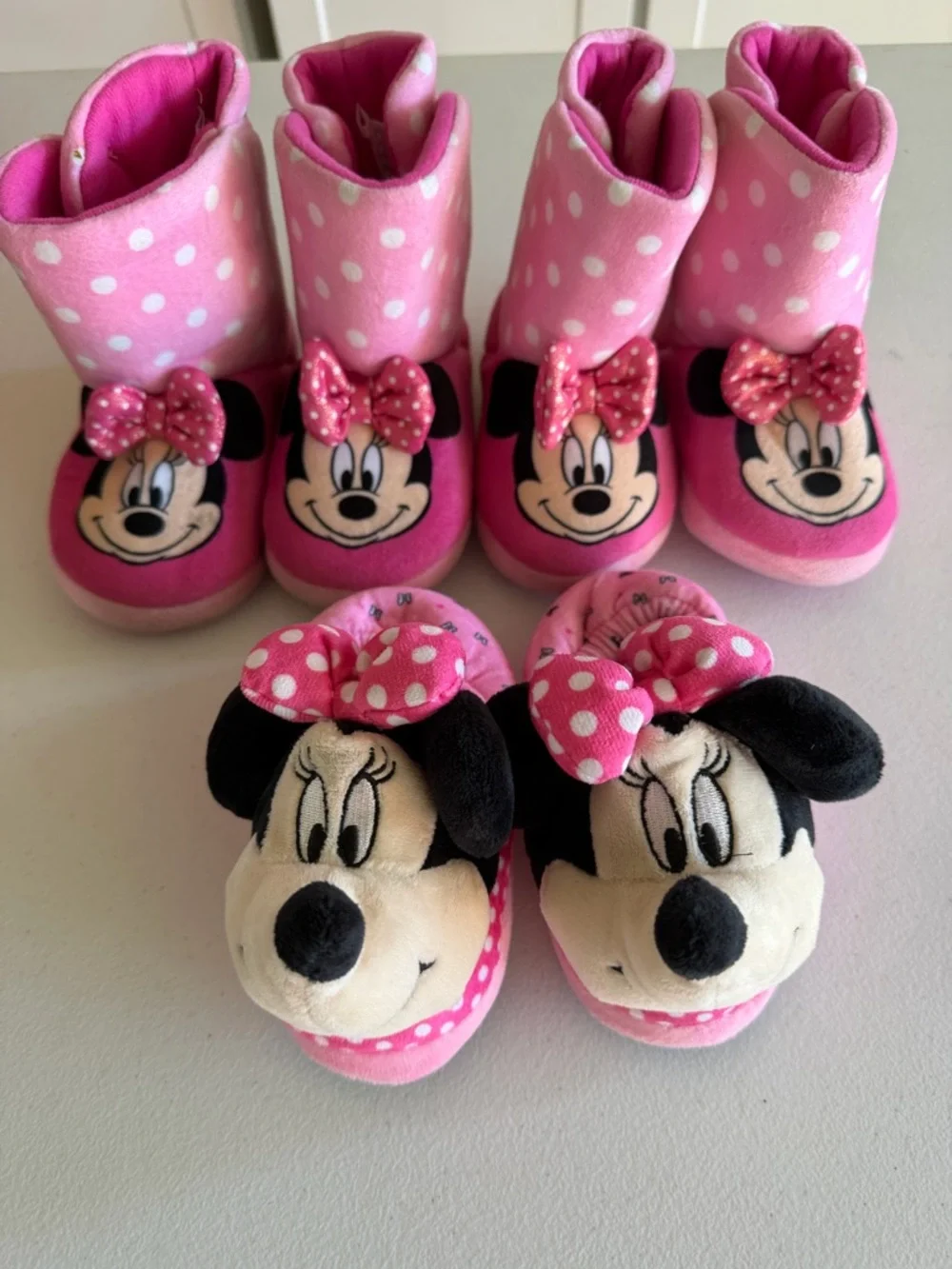 Disney Minnie Plush Slippers in Bright Pink 3 pairs size 7/8, 9/10 bundle